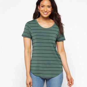 NWT - Market & Spruce Elaine Pocket Short Sleeve Tee Dark Green and Navy Stripes